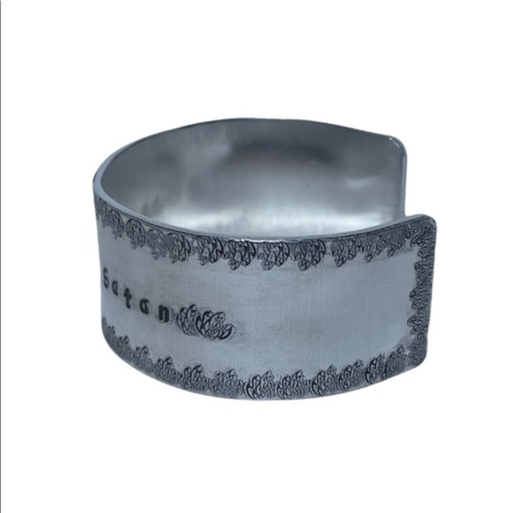 Handmade stamped Not Today Satan
adjustable hypoallergenic silver‎ cuff bracelet - Picture 5 of 7